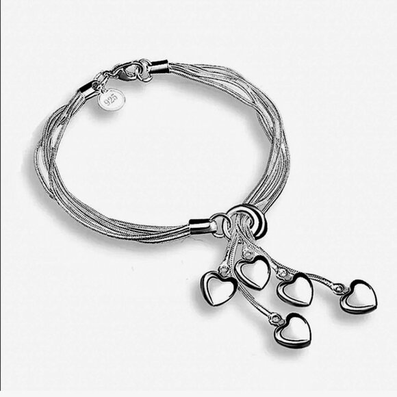 NEW Sterling Silver Tassel Heart Charm Bracelet Resizable Adjustable - Picture 6 of 7